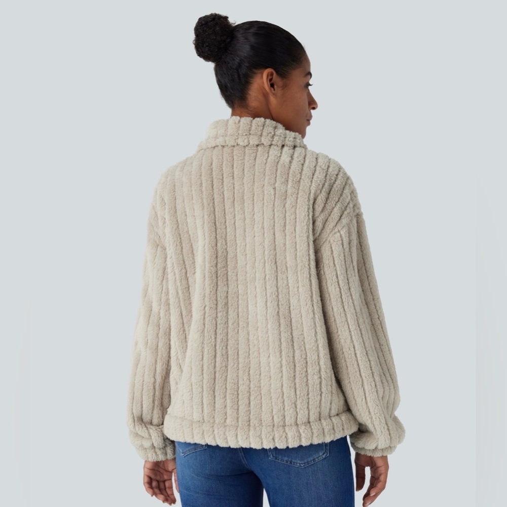 HALARA Women’s Long Sleeve Casual Sherpa Jacket in Cream NWT - Size Large - Picture 2 of 15